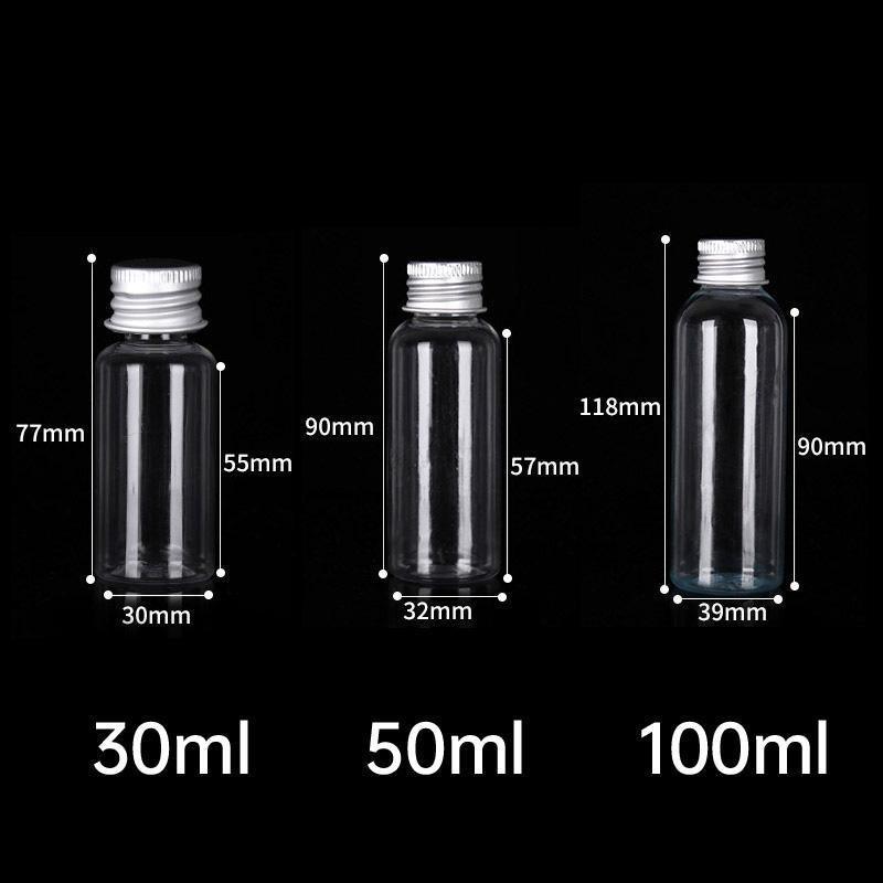 50/100pcs Clear Plastic Bottles with Aluminum Caps Liquid Dispenser Containers - 30ml-100pcs