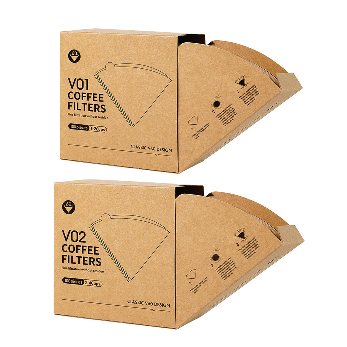 100PCS Coffee Filter Paper Drip Cone Funnel Handmade Filters for Coffee Machine - V01-100PCS