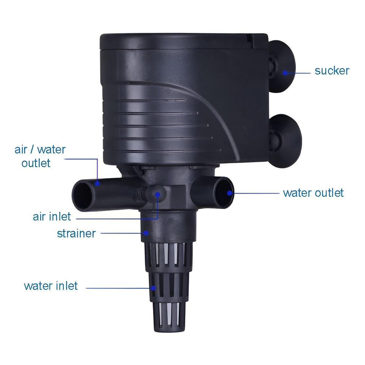 3in1 Mini Aquarium Fish Tank Filter Submersible Water Purifier Oxygen Pump - QL-320 (12W 800L/H)