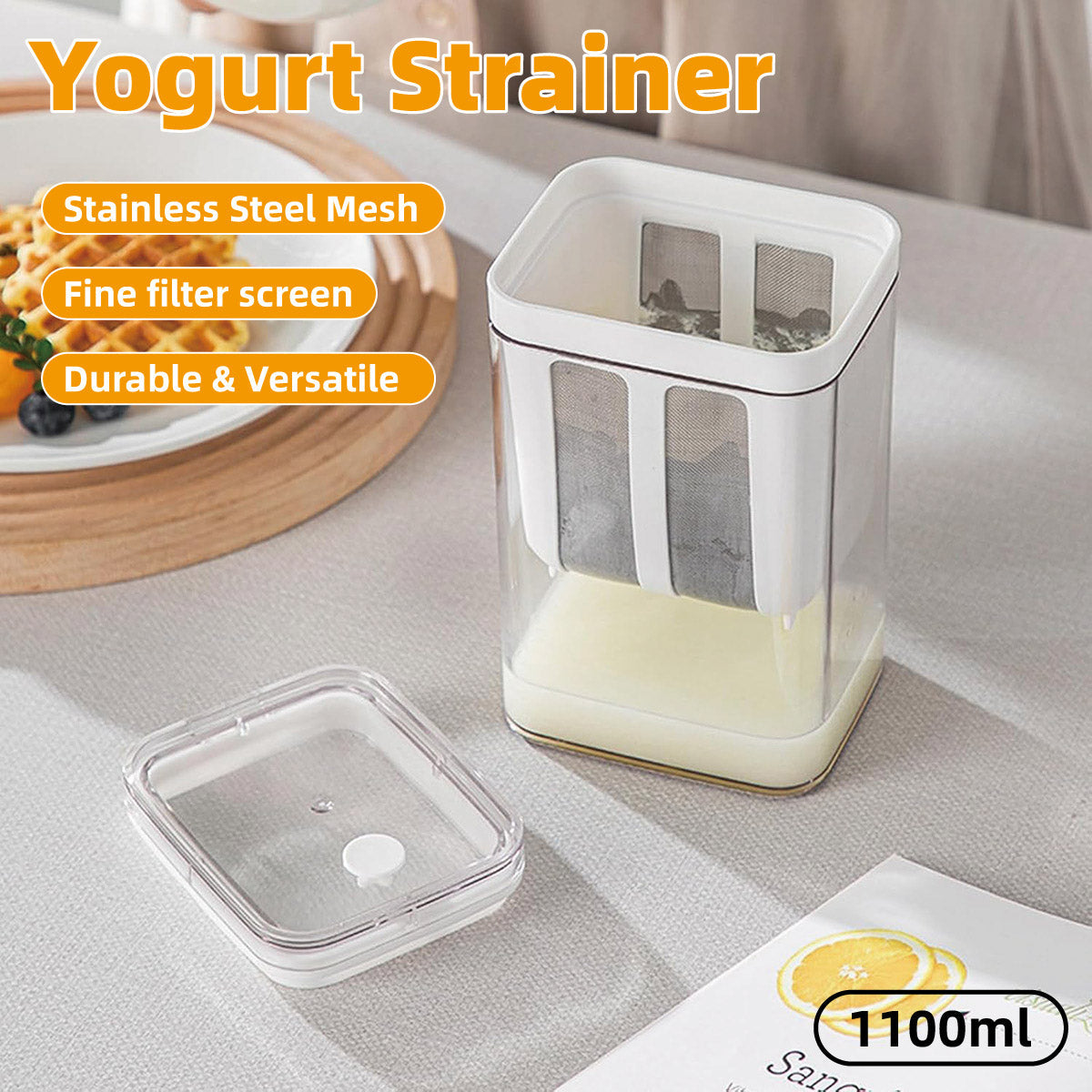 Yoghurt Strainer Filter 1100ml Plastic Container for Draining Yogurt Cheese