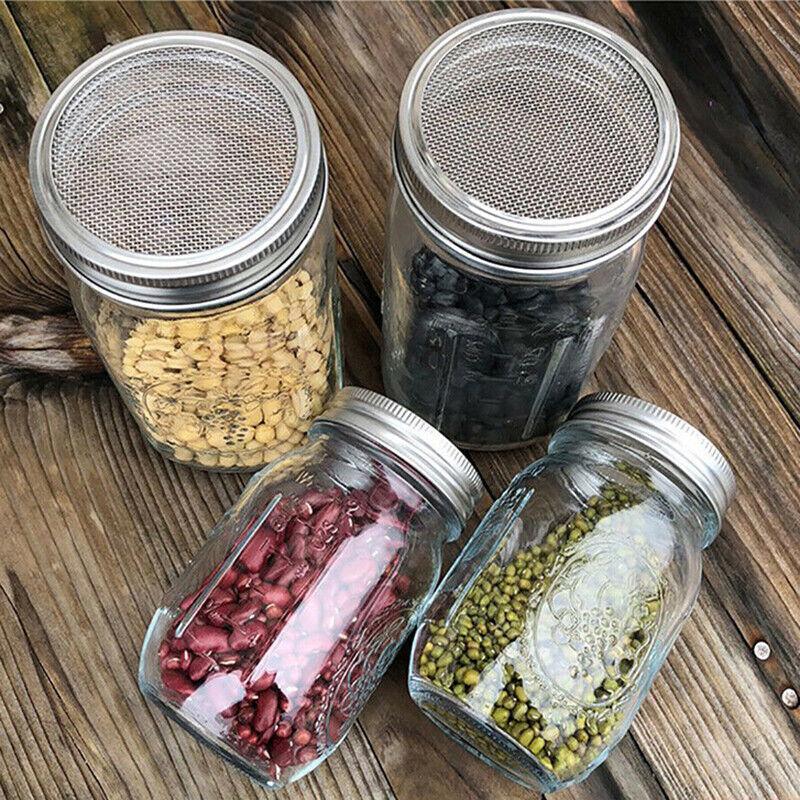 Metal Mesh Screen Sprouting Strainer Lid Filter Cover For Wide Mouth Mason Jar - 1SET