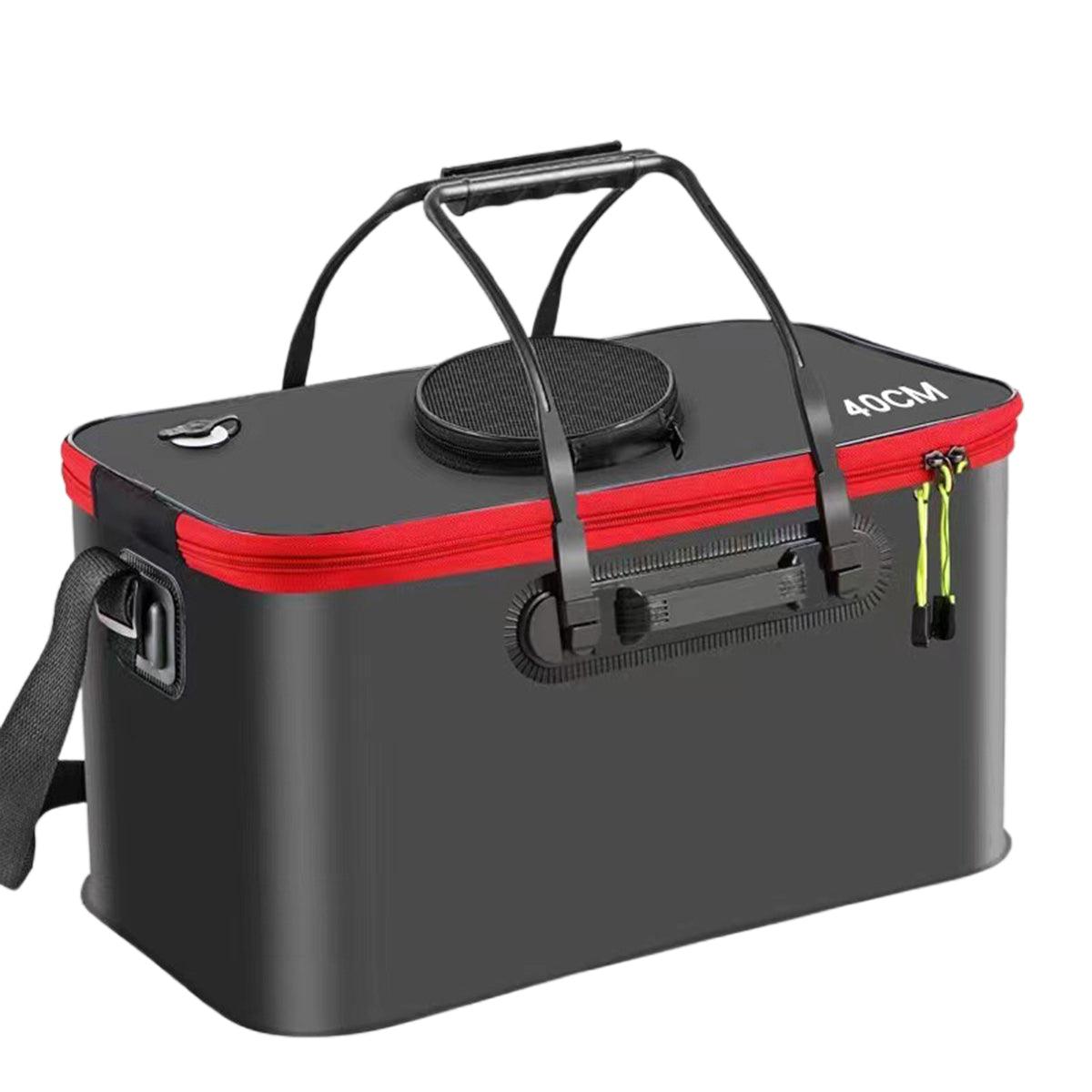 Portable Folding EVA Fishing Bucket Multi Use Live Fish Container with Strap - Black-35cm