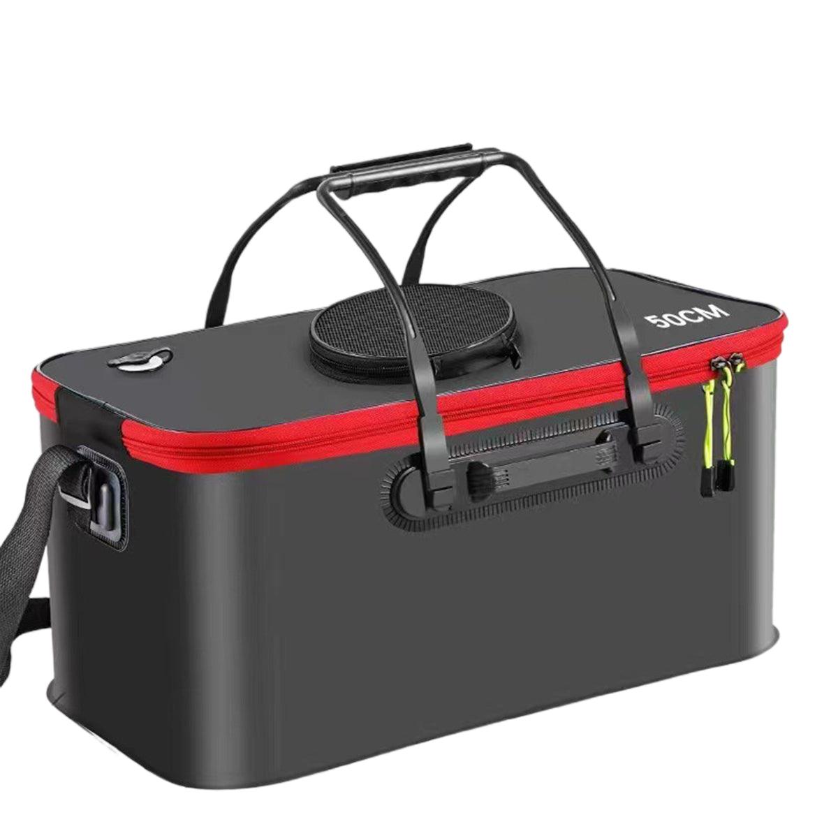 Portable Folding EVA Fishing Bucket Multi Use Live Fish Container with Strap - Black-40cm