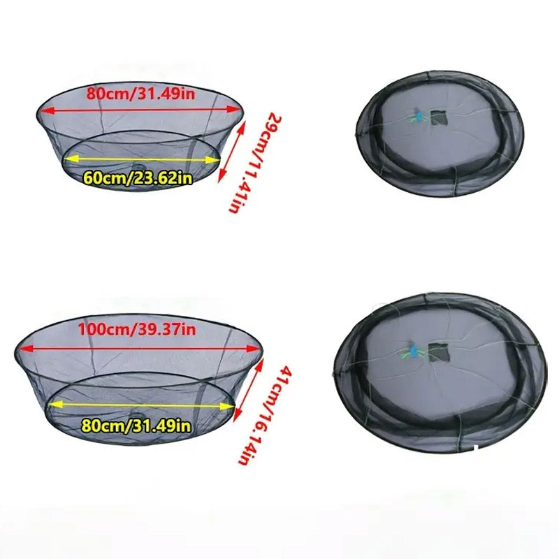 Open Folding Fishing Net Round Fishnet Portable Fish Pocket for Outdoor Angling - 80cm