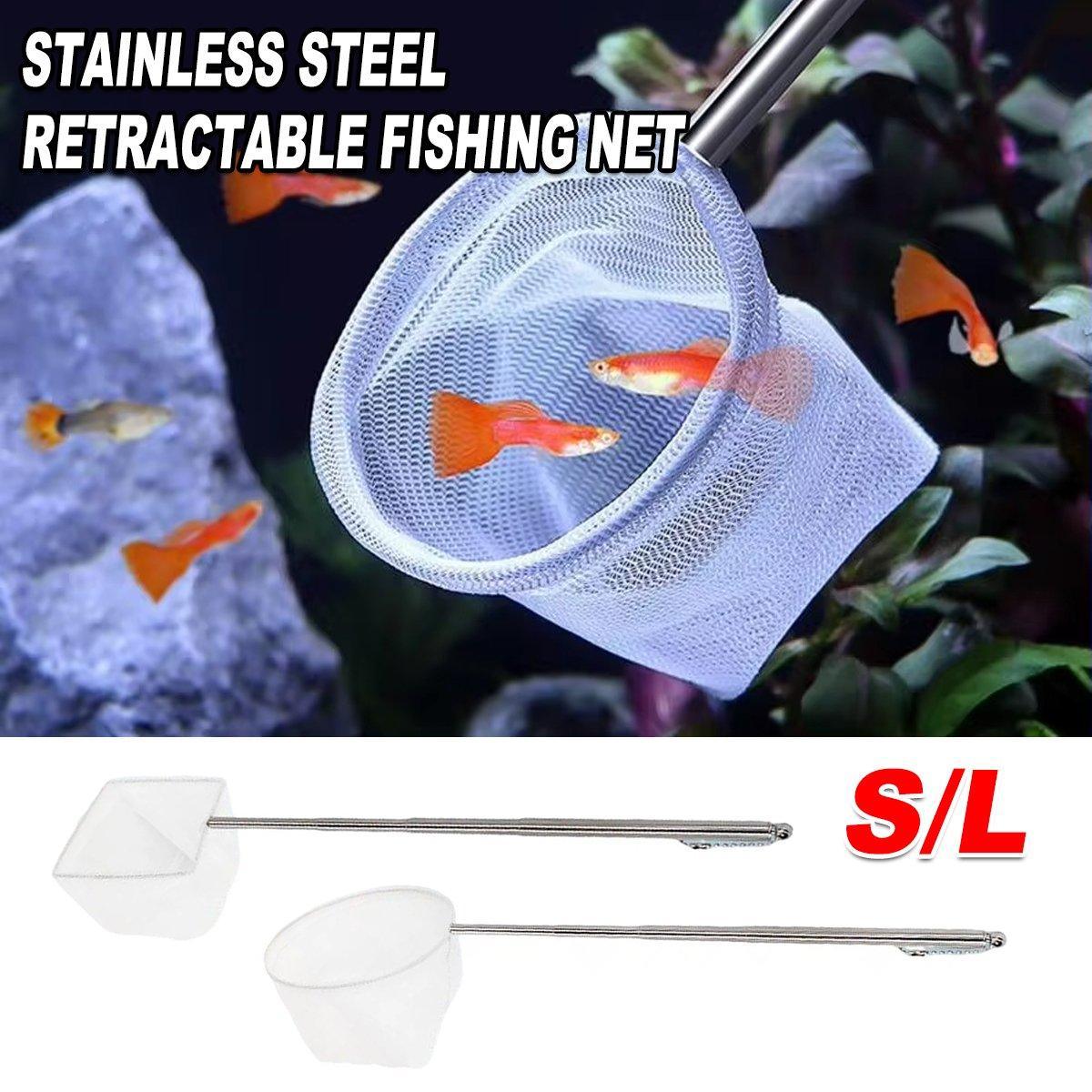 Retractable Fish Net for Fish Tank Pocket Fishing Net with Handle Aquarium Tools - Round-L