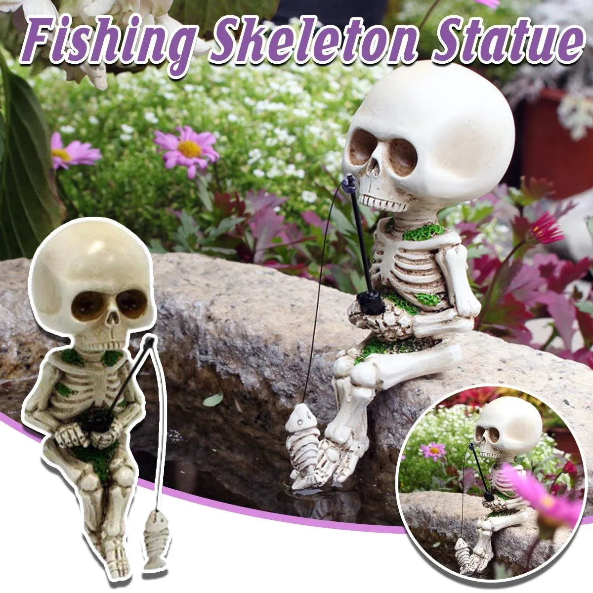 1-Piece Fishing Skeleton Garden Ornament