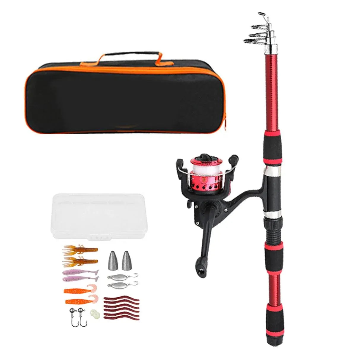 Ultra Short Pocket Portable Fishing Rod Compact Short Rod for Travel Angling - Red