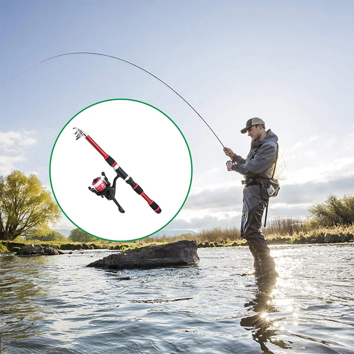 Ultra Short Pocket Portable Fishing Rod Compact Short Rod for Travel Angling - Red