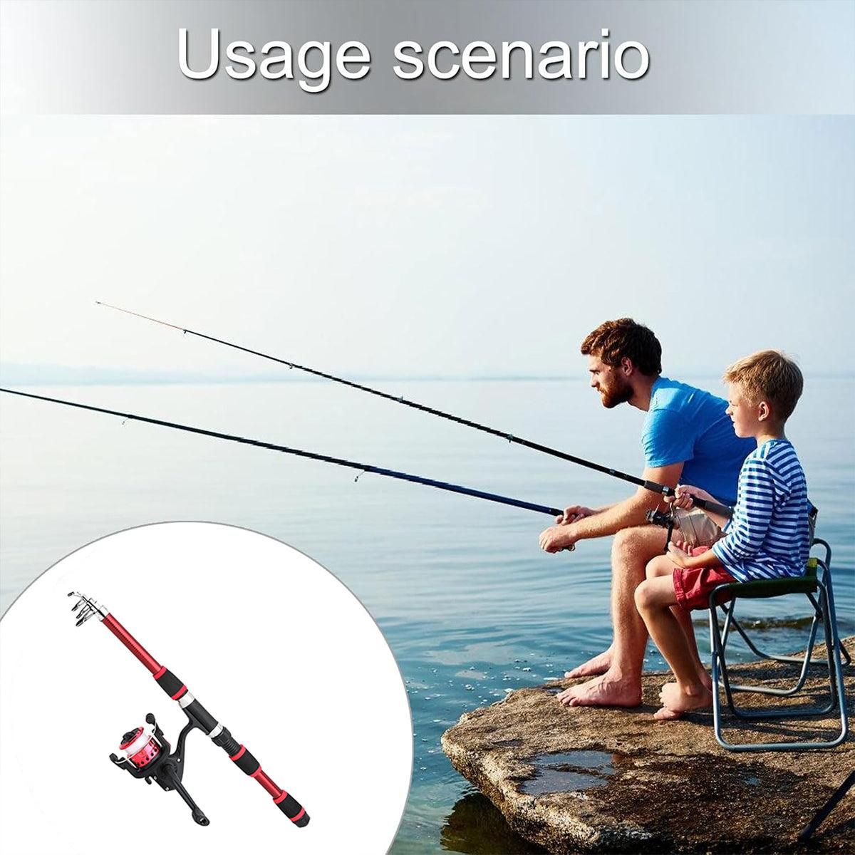 Ultra Short Pocket Portable Fishing Rod Compact Short Rod for Travel Angling - Red