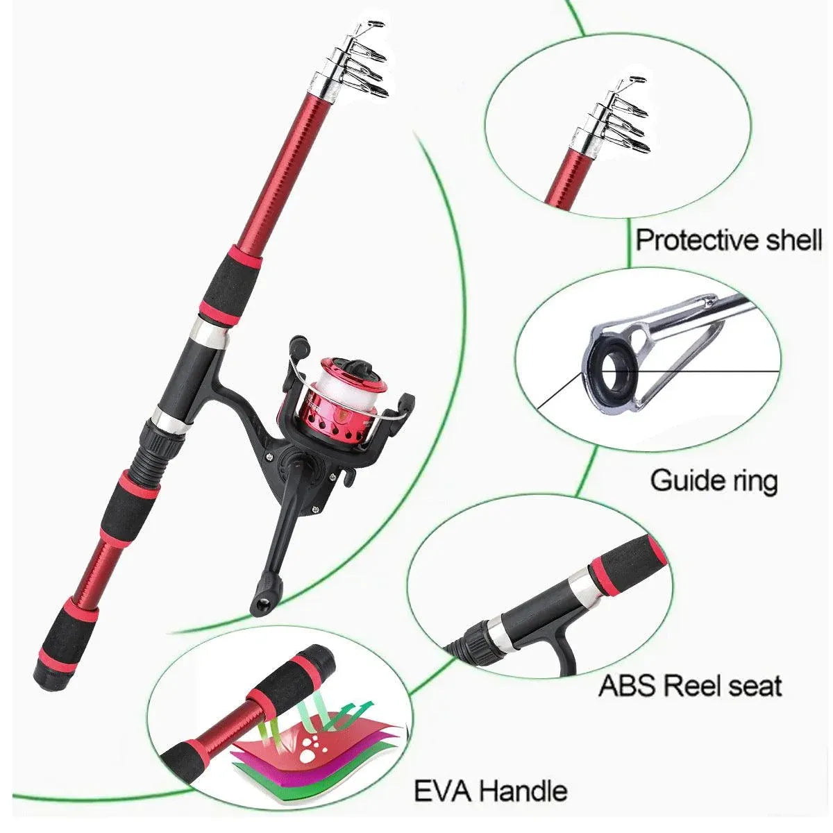 Ultra Short Pocket Portable Fishing Rod Compact Short Rod for Travel Angling - Red