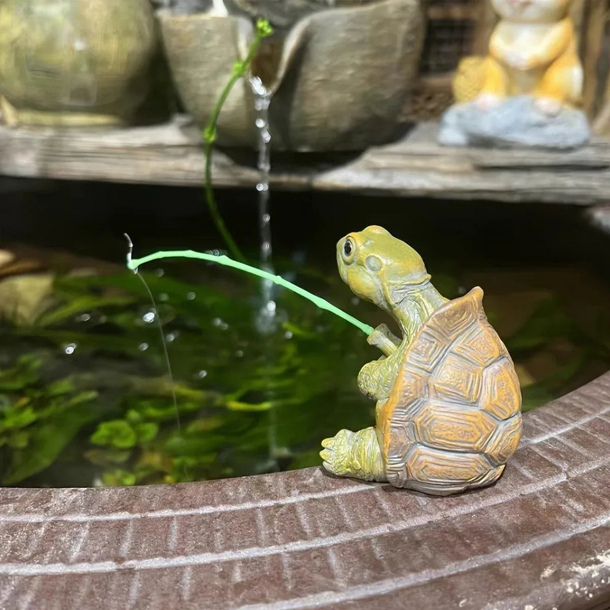 1-Piece Fishing Turtle Garden Ornament