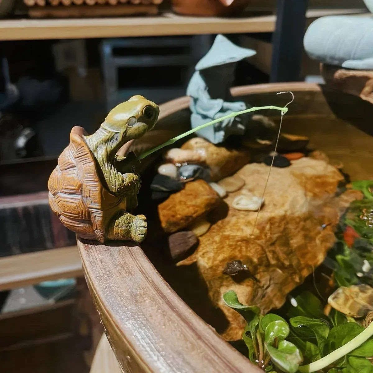 1-Piece Fishing Turtle Garden Ornament