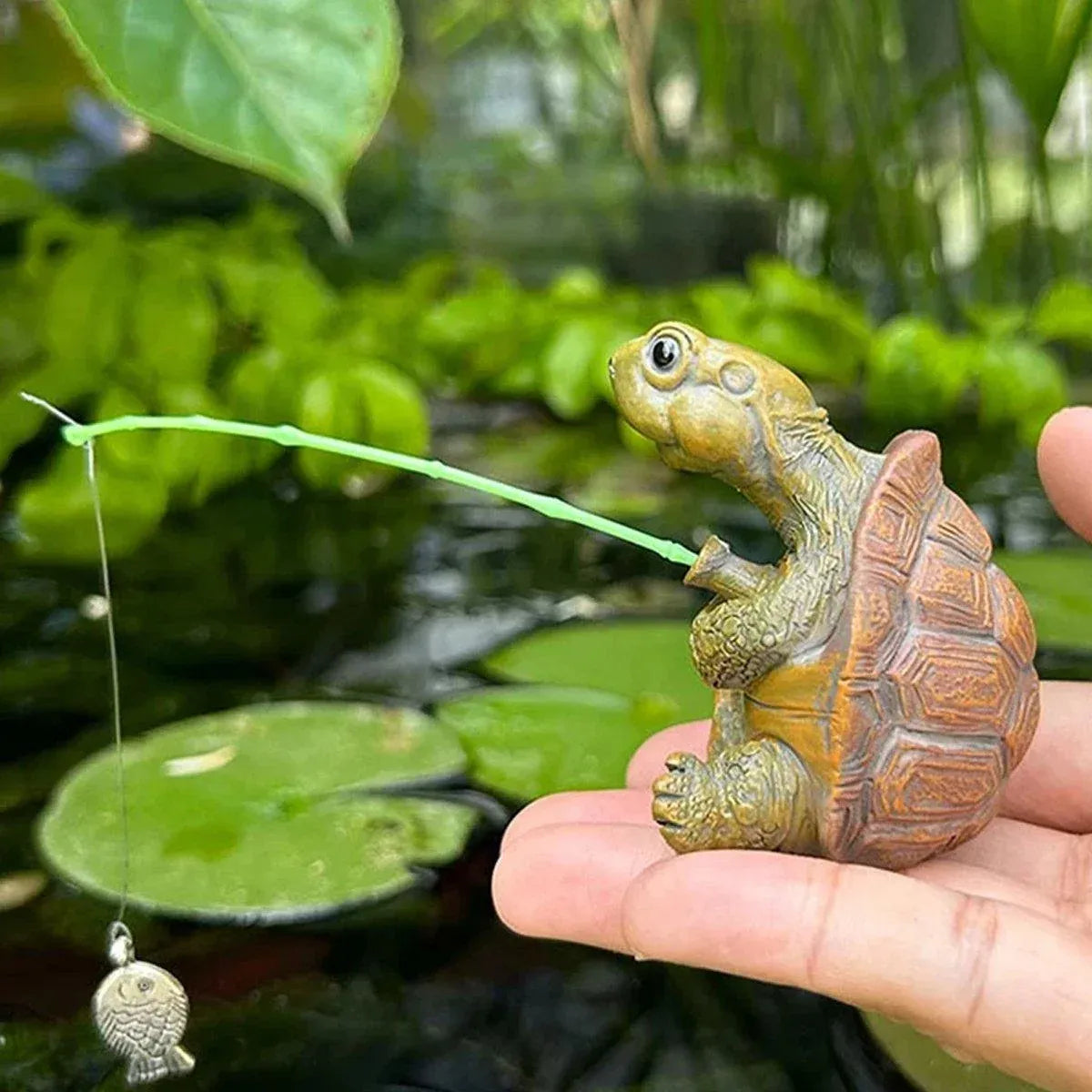 1-Piece Fishing Turtle Garden Ornament