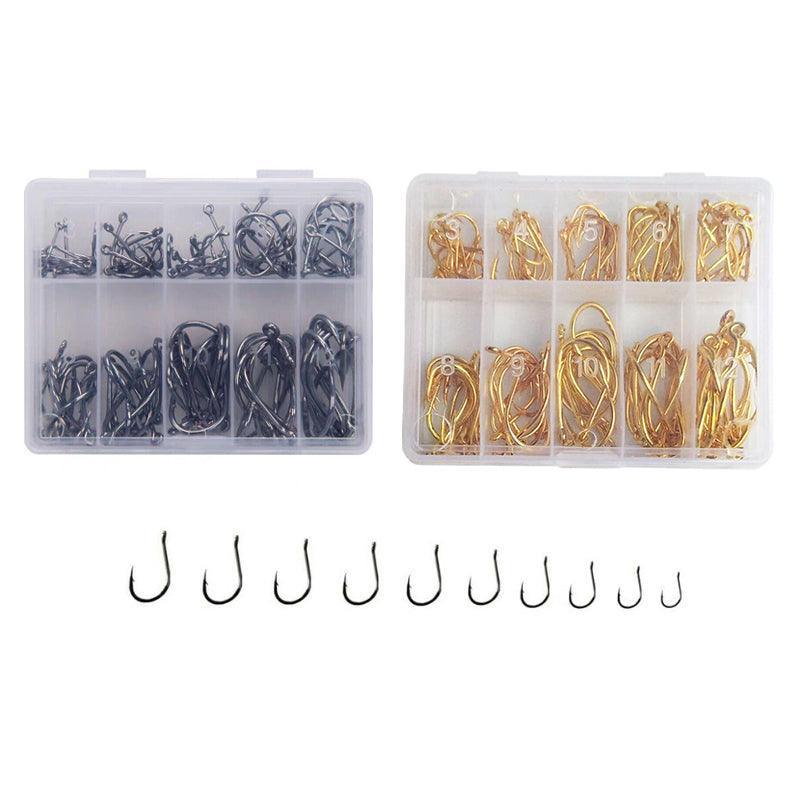 Fishing Hooks Octopus Style 100pcs Chemically Sharpened Assorted Sizes 3-12 - Black