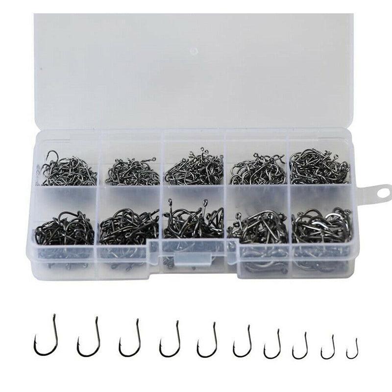 Fishing Hooks Octopus Style 100pcs Chemically Sharpened Assorted Sizes 3-12 - Black