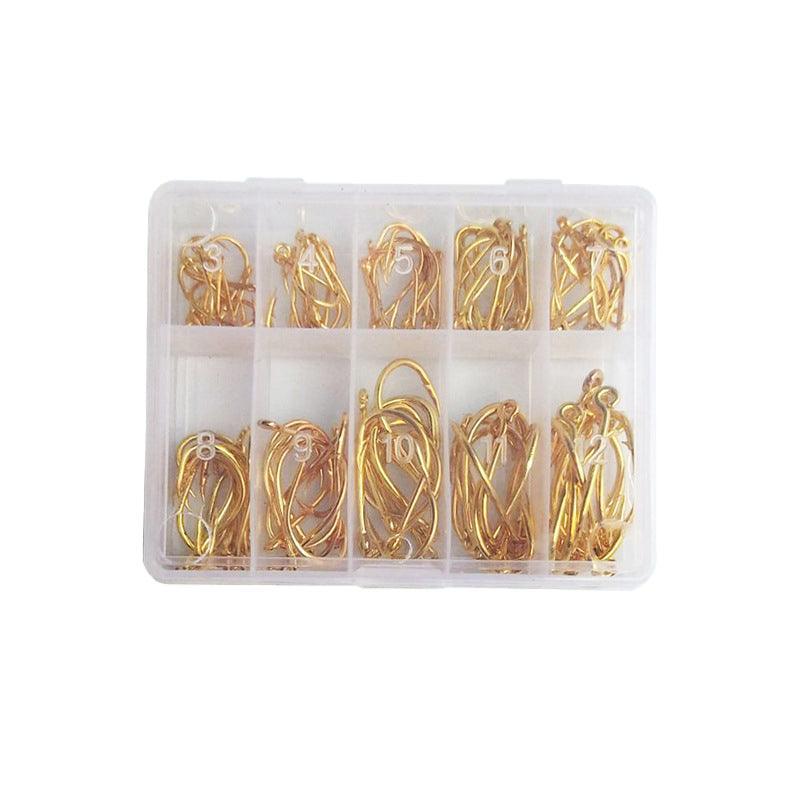Fishing Hooks Octopus Style 100pcs Chemically Sharpened Assorted Sizes 3-12 - Gold