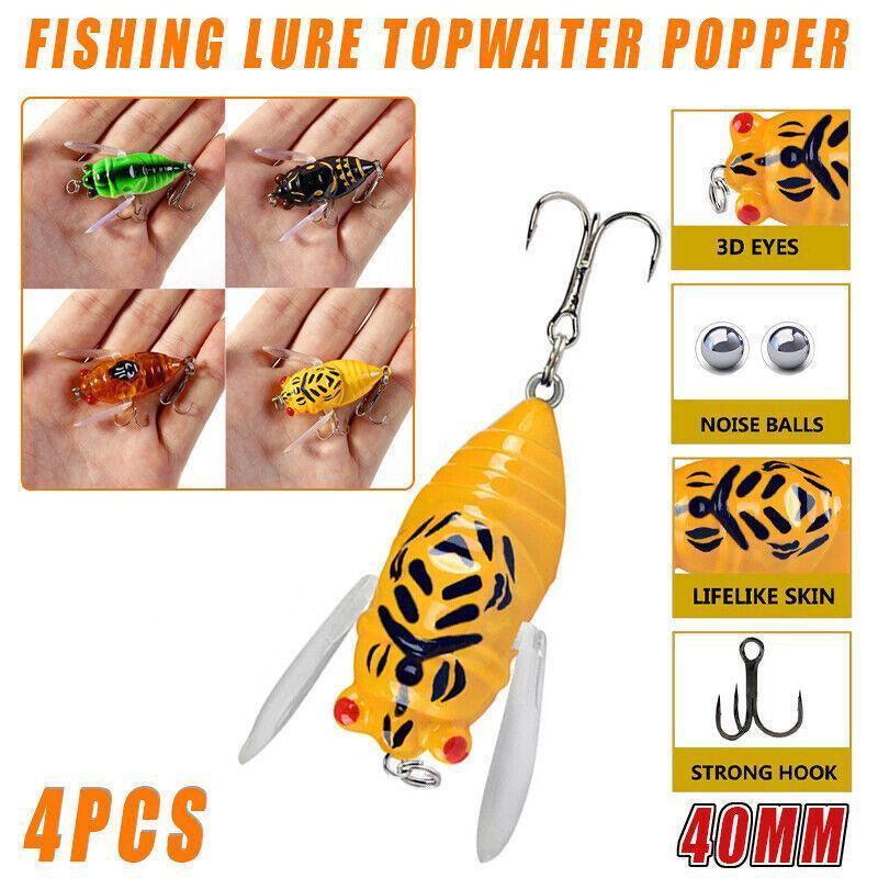 4X Winged Cicada 40mm Fishing Lure Topwater Popper Freshwater Bream Bass Bream