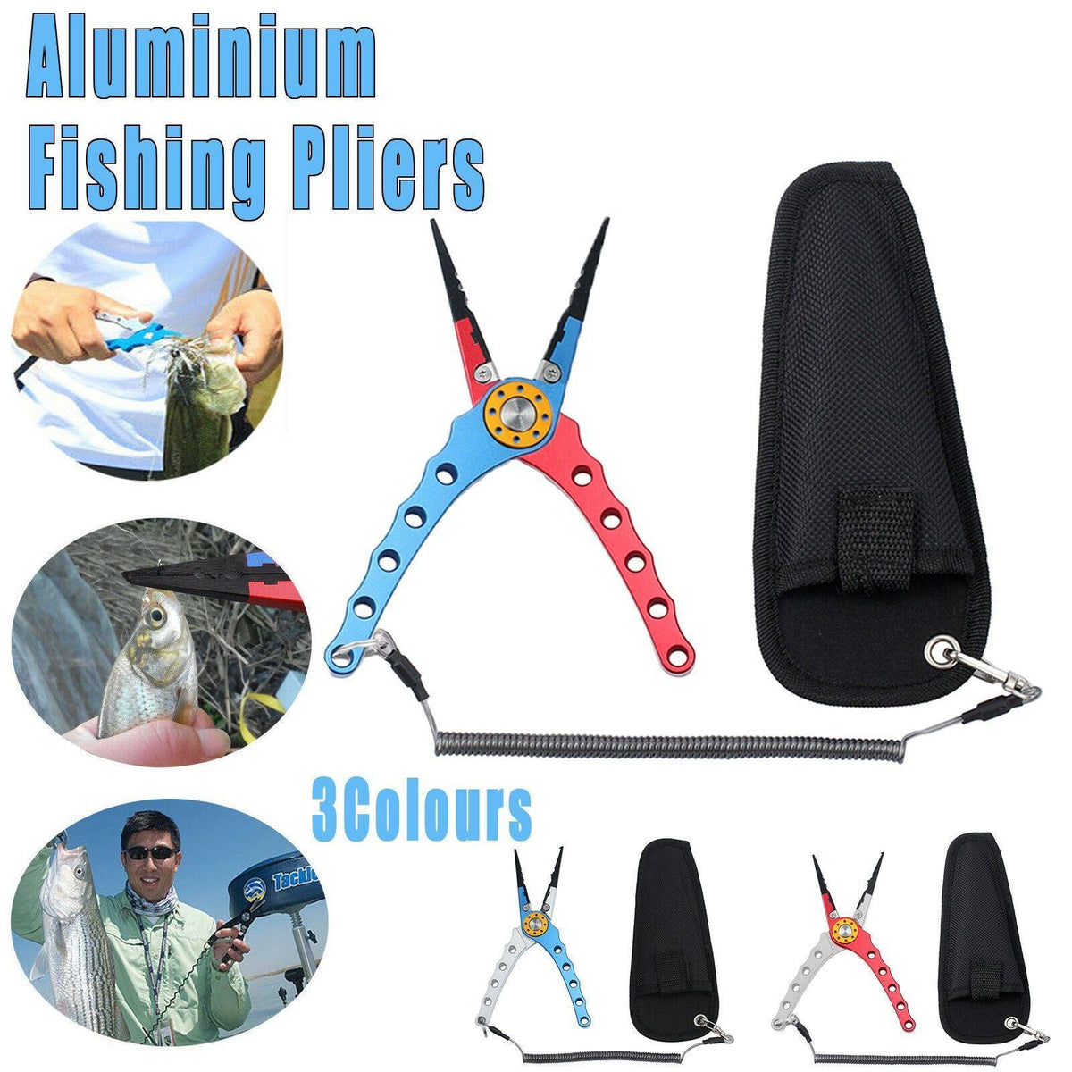 Aluminium Fishing Pliers Hook Removal Line Cutting Mono Braid Fish Grip Au Stock - Red+Silver
