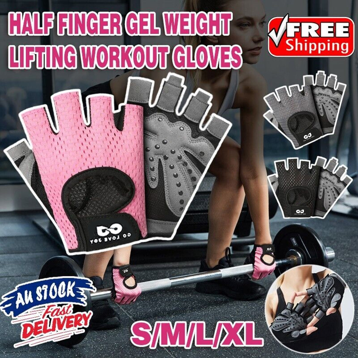 L Size Women Fitness Gym Training Gloves Half Finger Gel Weight Lifting Workout Gloves - Black