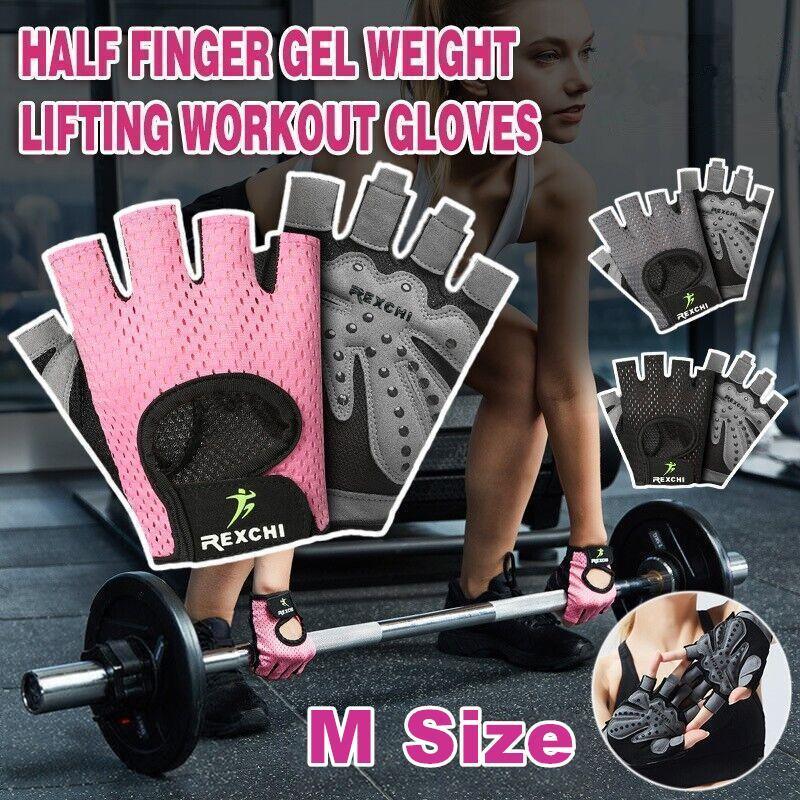 M Size Women Fitness Gym Training Gloves Half Finger Gel Weight Lifting Workout Gloves - Pink