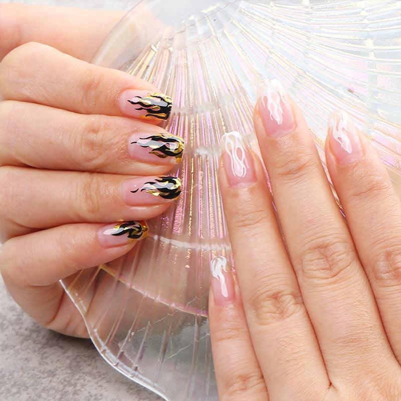 3D Flame Nail Stickers Fire Design Manicure Decals Self Adhesive Nail Art Sheet - Black
