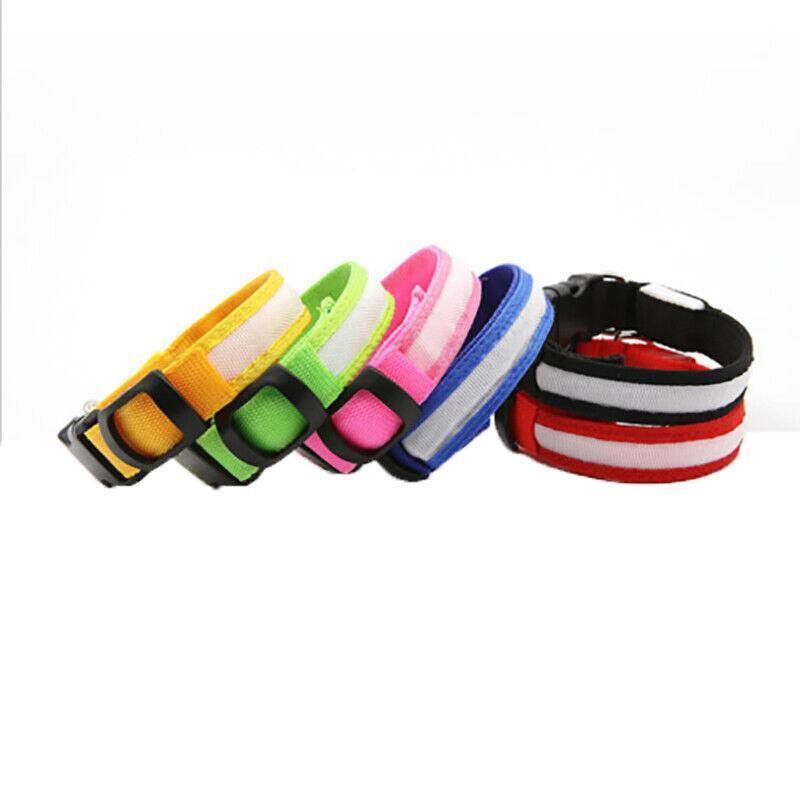 XL Size USB Rechargeable LED Dog Collar Nylon Glow Flashing Light Up Gear - Red
