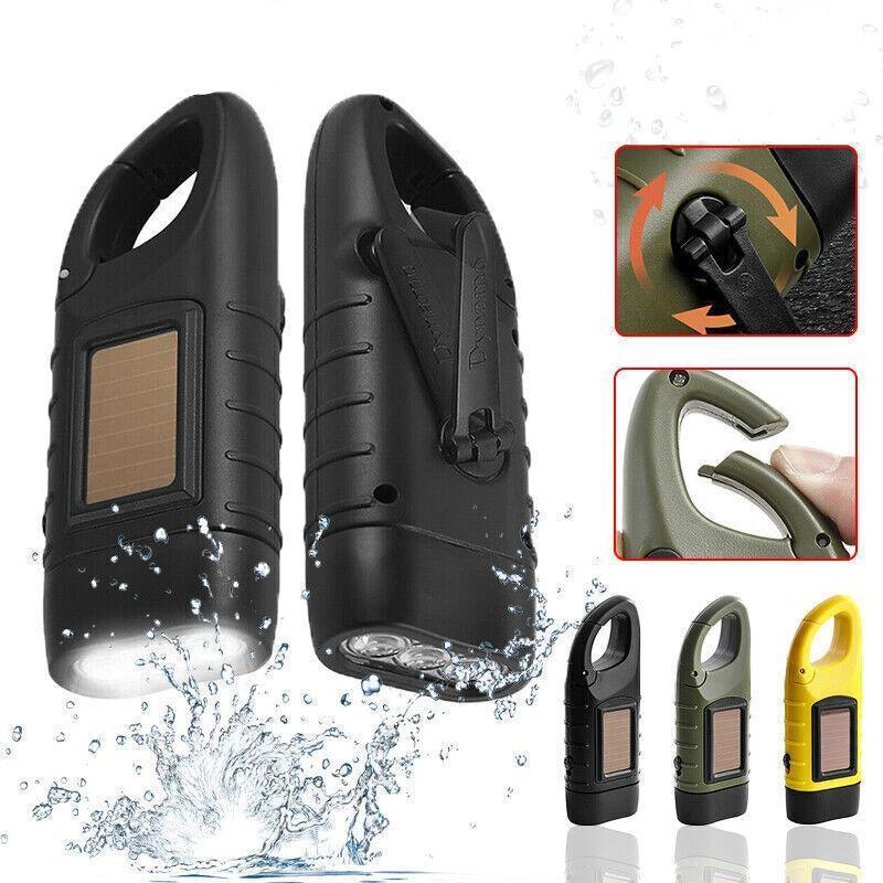 Hand Crank Solar Powered Rechargeable Led Camping Emergency Flashlight - Black