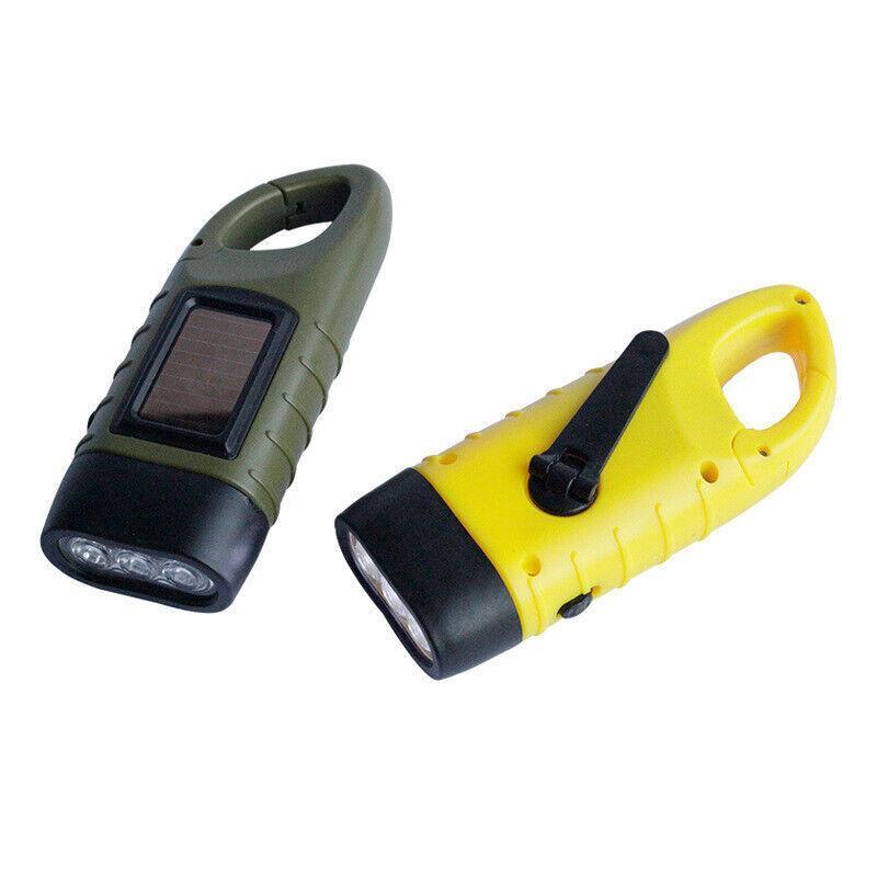 Hand Crank Solar Powered Rechargeable Led Camping Emergency Flashlight - Green