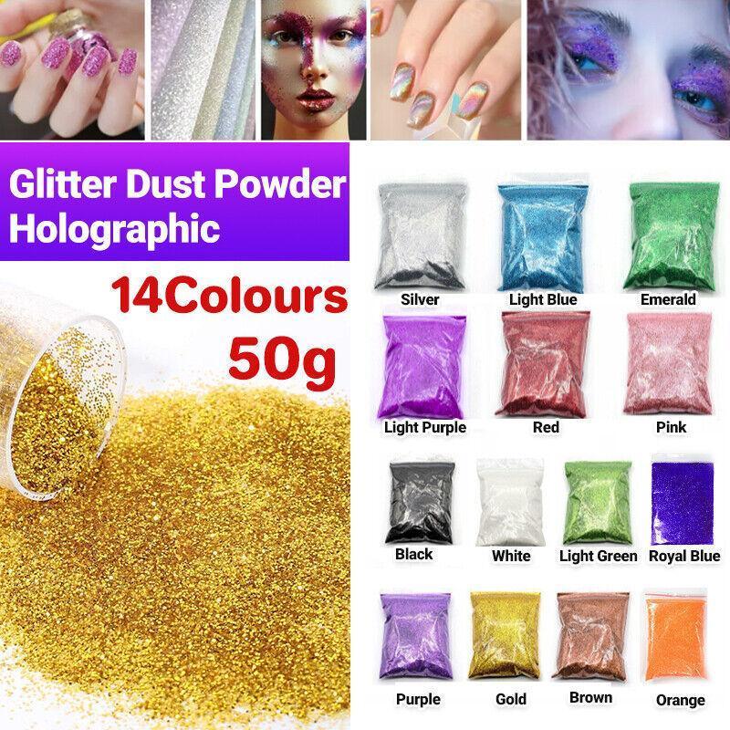 50G Fine Glitter Dust Powder Holographic Iridescent Metallic Body Nail Art Craft - Light Blue