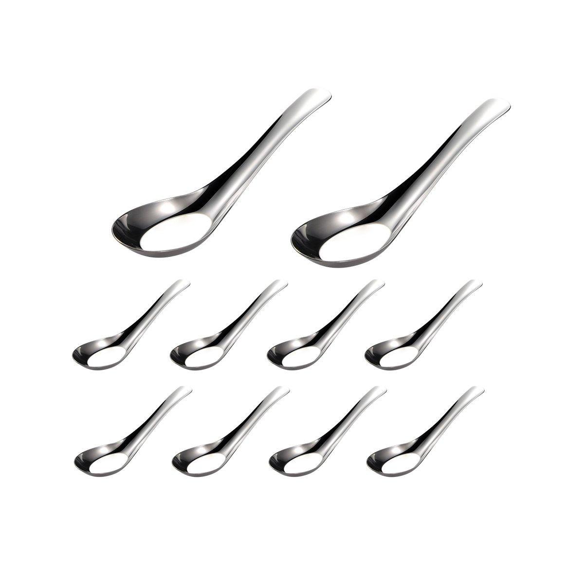 10pcs Stainless Steel Flat Bottom Spoon Household Kitchen Dining Soup Spoon Set