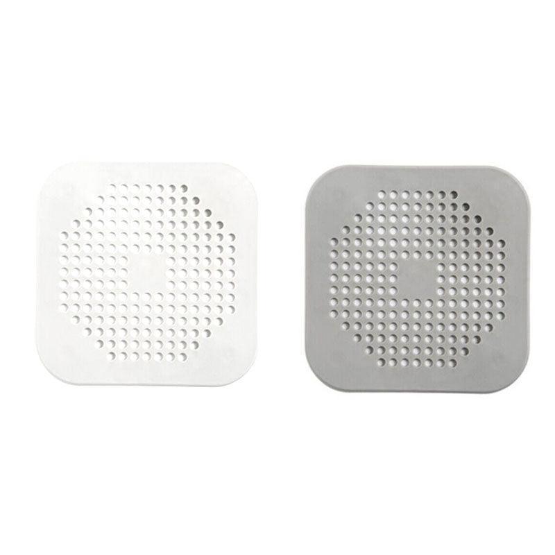 2X Square Drain Cover For Shower Drain Hair Catcher Flat Silicone Plug For Bath - White