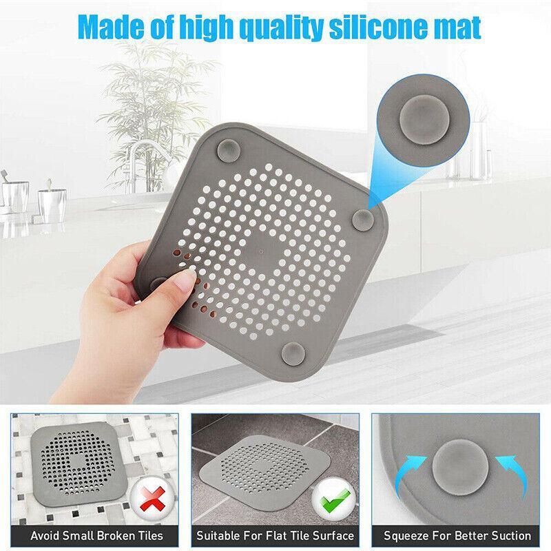 2X Square Drain Cover For Shower Drain Hair Catcher Flat Silicone Plug For Bath - White