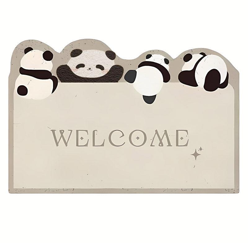 Cartoon Non Slip Household Silk Circle Floor Mat Durable Entryway Rug Can Be Cut - Panda