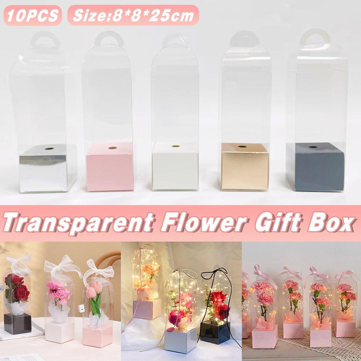 10pcs Bouquet Packaging Transparent PVC Flower Box Portable Floral Gift Boxes - Black