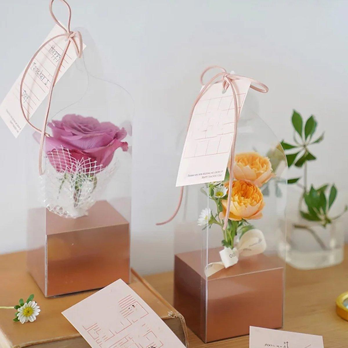 10pcs Bouquet Packaging Transparent PVC Flower Box Portable Floral Gift Boxes - White