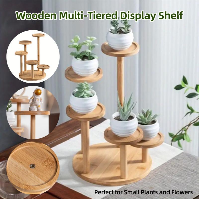 Round Tabletop Flower Stand Balcony Storage Shelf Display Rack Indoor Outdoor
