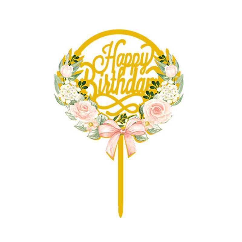 Happy Birthday Anniversary Wedding Cake Flowers Topper Acrylic Party Decorations - NO.15
