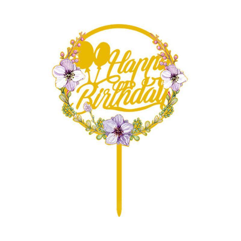 Happy Birthday Anniversary Wedding Cake Flowers Topper Acrylic Party Decorations - NO.02
