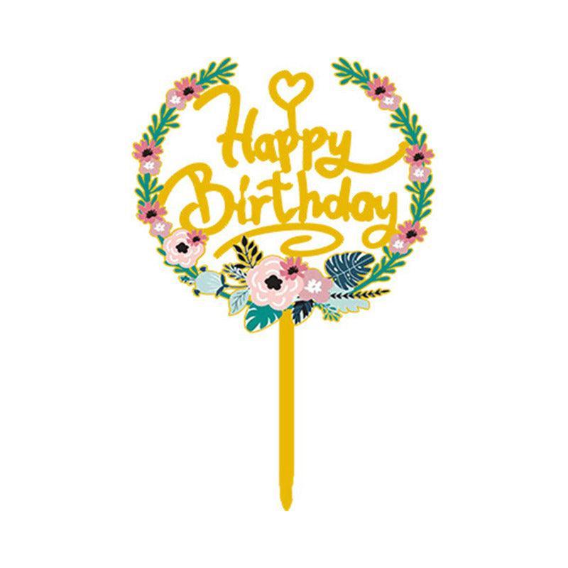 Happy Birthday Anniversary Wedding Cake Flowers Topper Acrylic Party Decorations - NO.08
