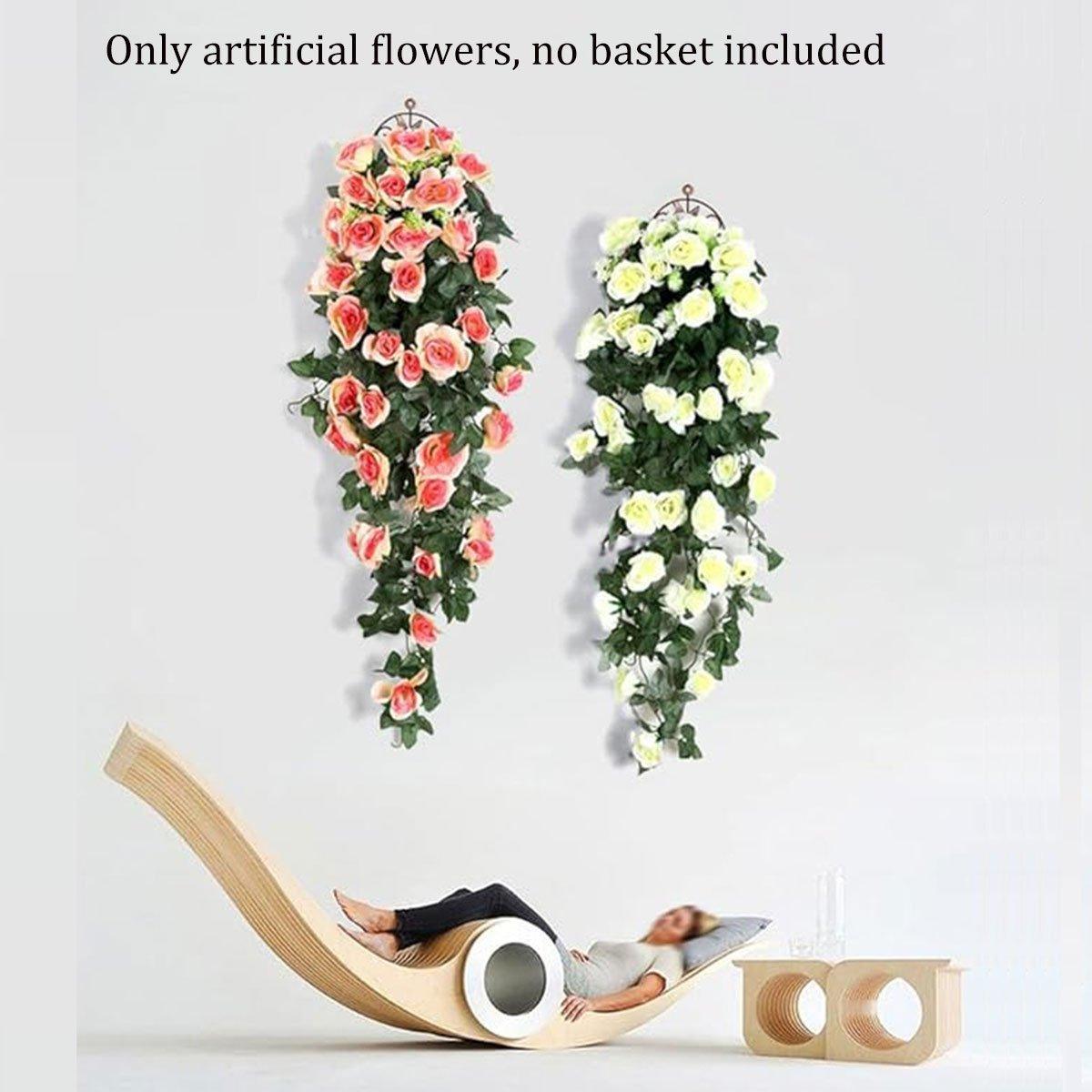 2PCS Artificial Rose Flower Garland Hanging Vine Home Wall Decor Fake Rattan - Purple