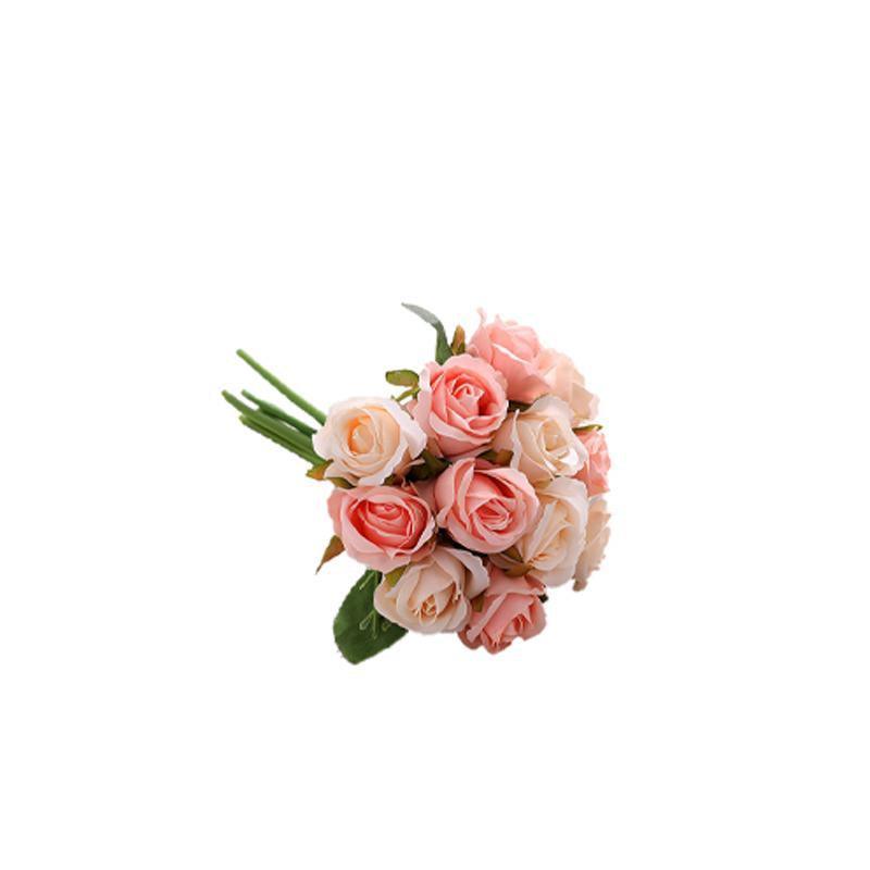 12 Heads Silk Rose Artificial Flowers Fake Bouquet - White+blue