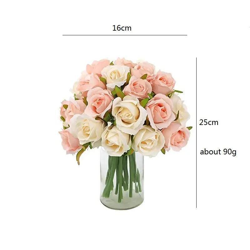 12 Heads Silk Rose Artificial Flowers Fake Bouquet - Champagne