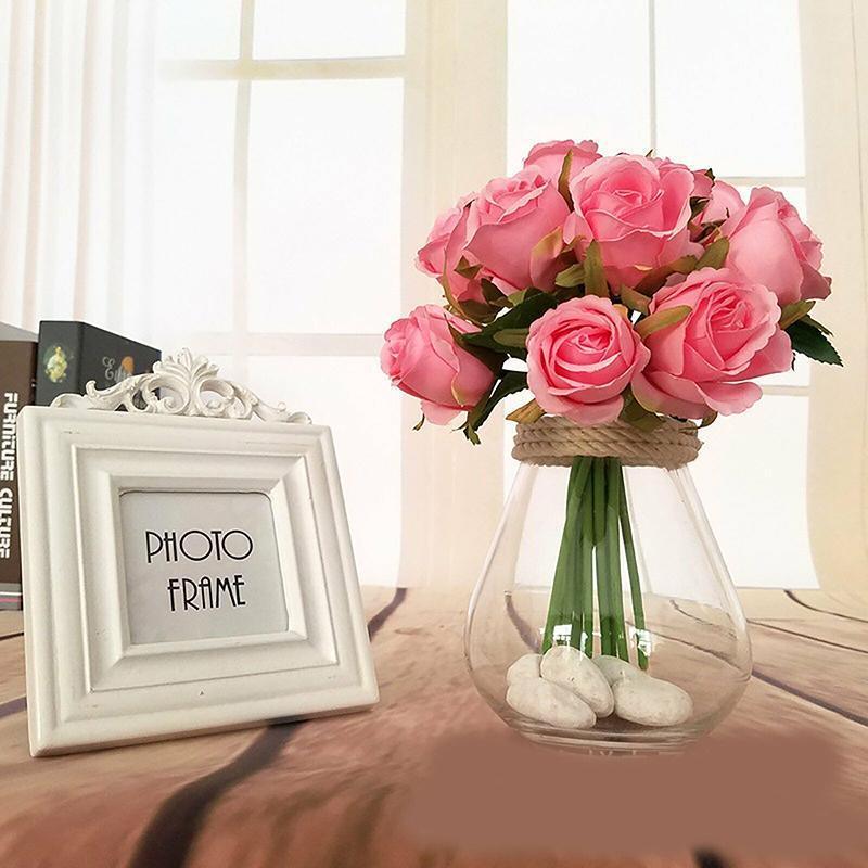 12 Heads Silk Rose Artificial Flowers Fake Bouquet - Champagne