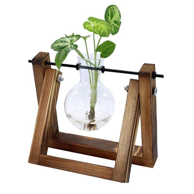 Wood Stand Glass Vase Terrarium Hydroponic Hanging Planter Home Decor - L With 3 Bottles