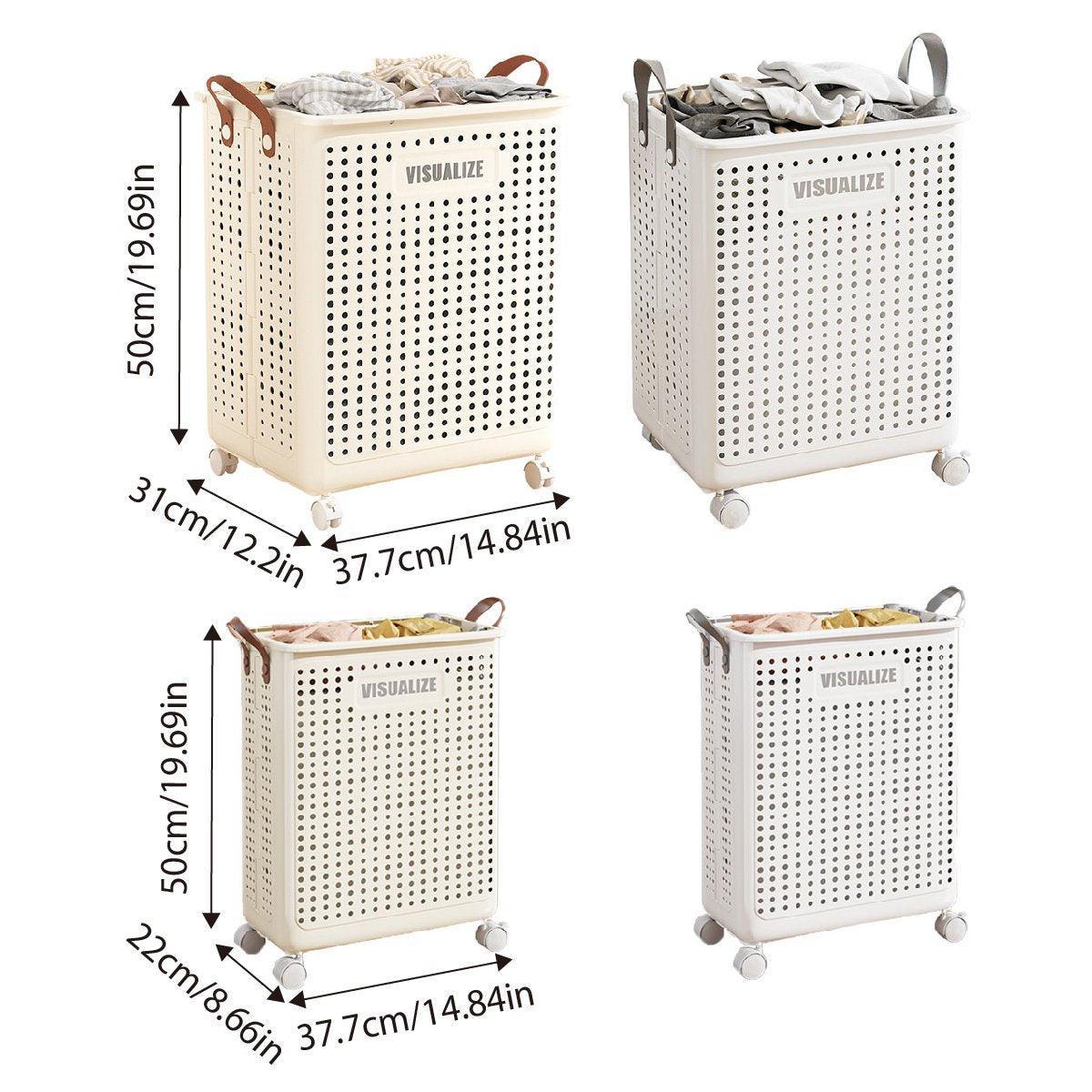 Folding Portable Laundry Basket Multifunctional Storage for Bathroom Household - M-Beige