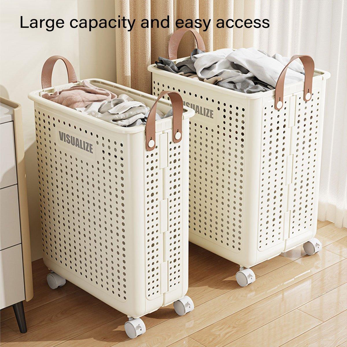 Folding Portable Laundry Basket Multifunctional Storage for Bathroom Household - M-Beige
