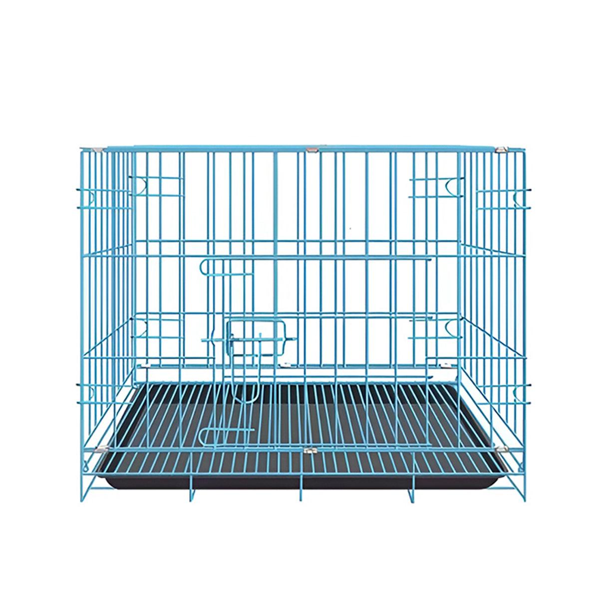 Metal Dog Crate Pet Cage with Divider for Puppies Cats Kennel Indoor Pet House - Large-Blue