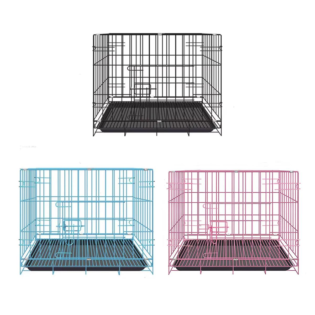 Metal Dog Crate Pet Cage with Divider for Puppies Cats Kennel Indoor Pet House - Large-Pink