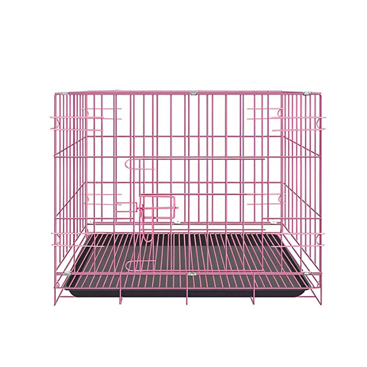 Metal Dog Crate Pet Cage with Divider for Puppies Cats Kennel Indoor Pet House - Large-Pink