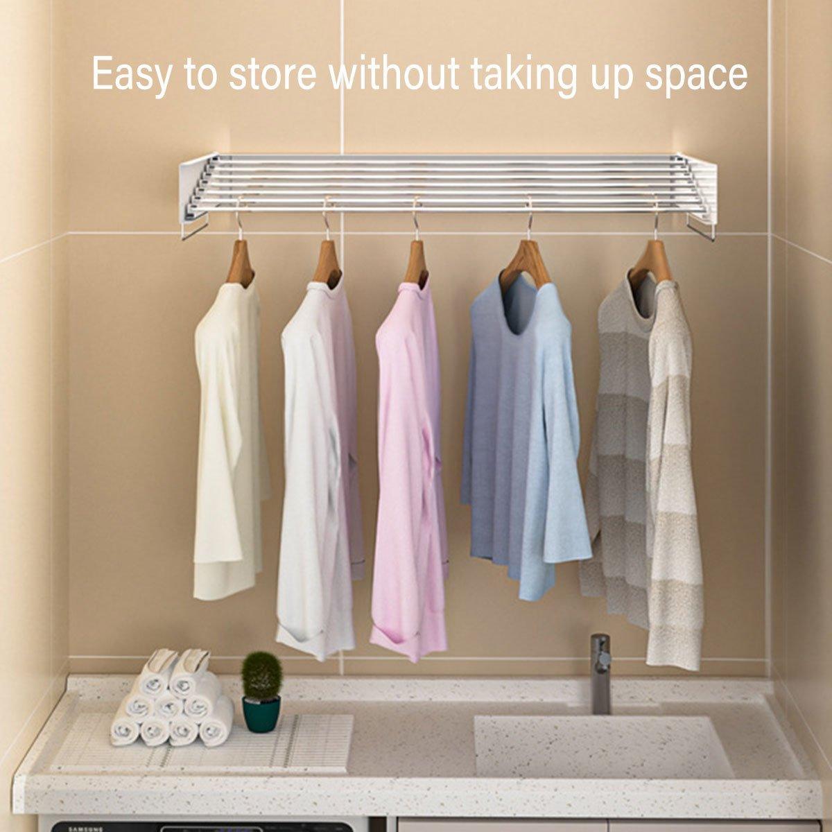 Foldable Wall Hanging Clothes Drying Rack Invisible Balcony Towel Laundry Rack - White